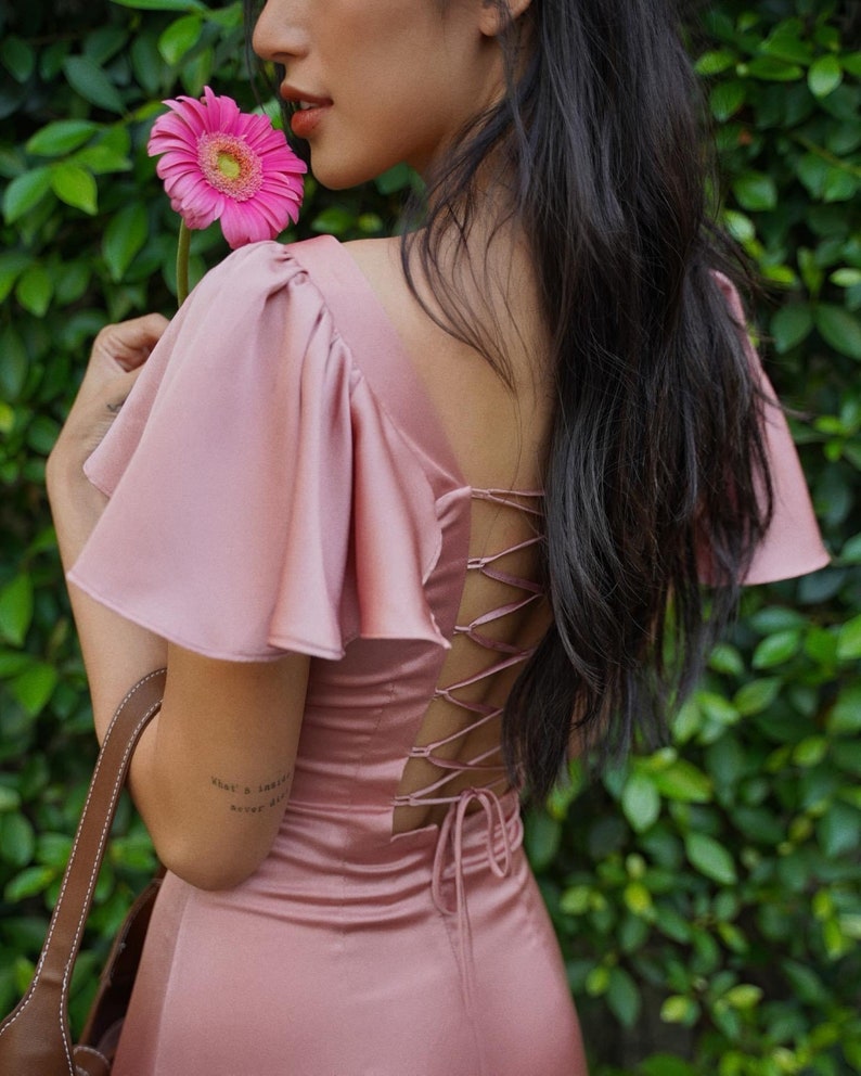 Full Of Charm Long Butterfly Sleeve Silk Formal Bridesmaid Dresses